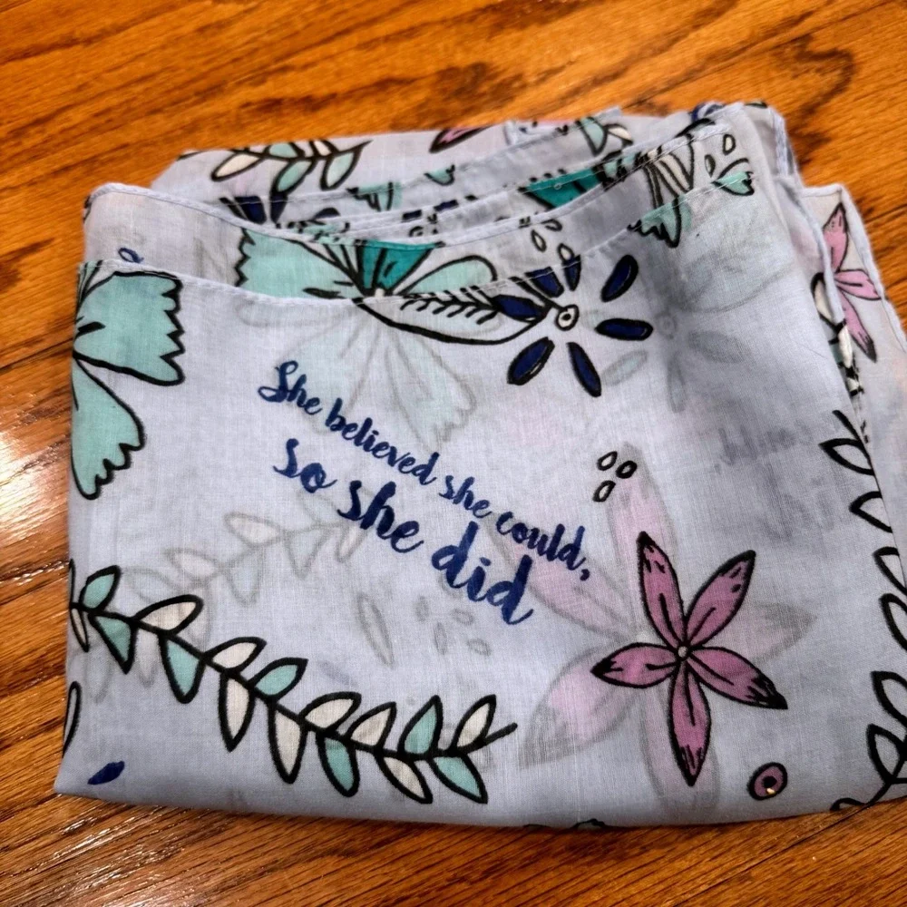 Floral Blue Inspiration Motivation She believed‎ Quote Scarf Head Wrap Boho Chic